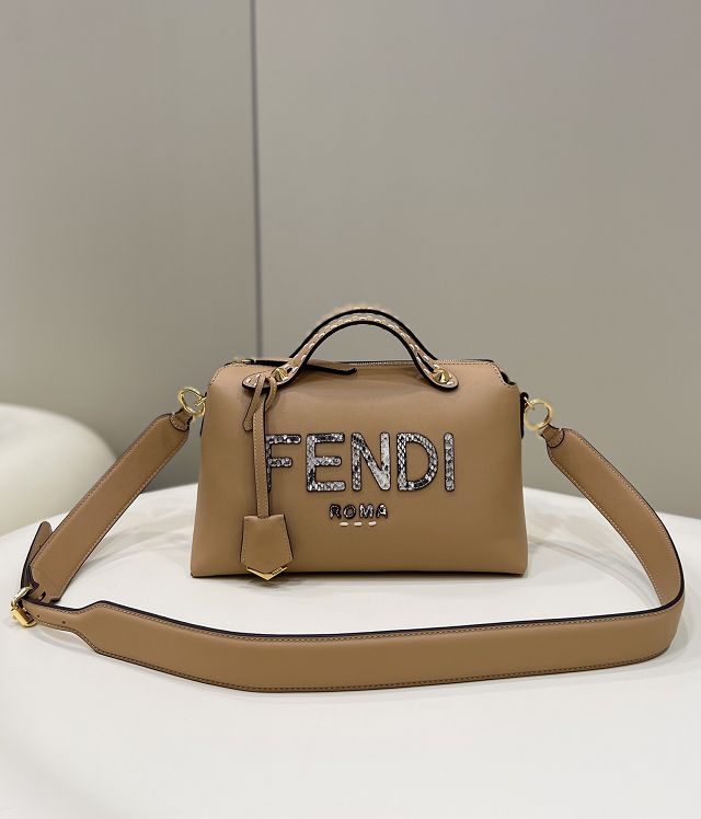 Fendi original calfskin medium by the way boston bag 8BL146 apricot