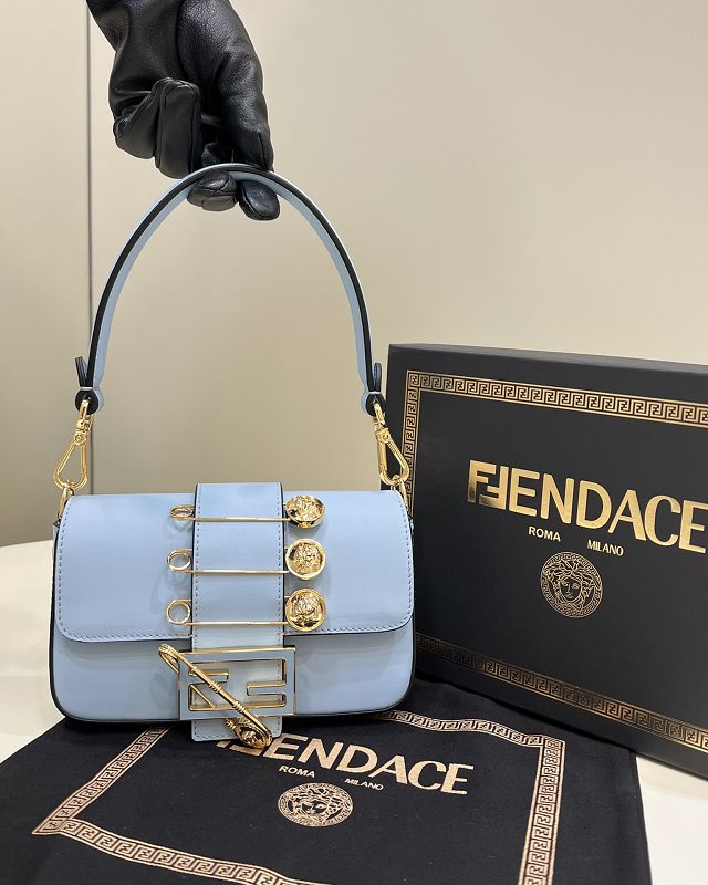 Fendi original calfskin mini brooch baguette bag 8BS066 blue