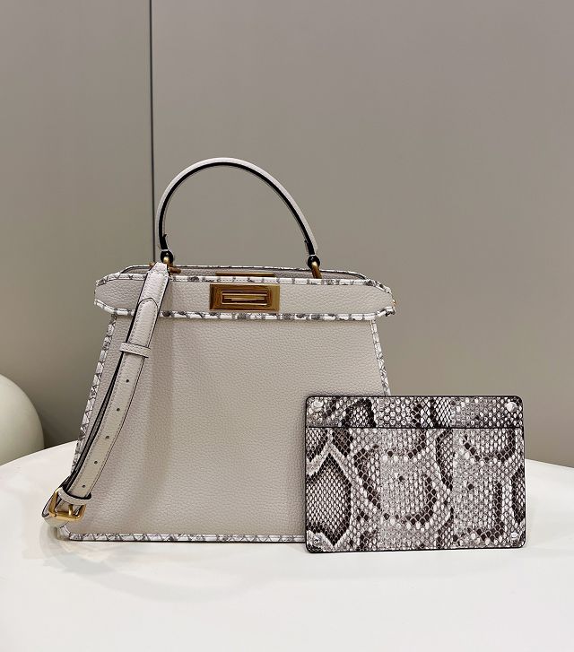 Fendi original calfskin&python medium peekaboo ISeeU bag 8BN321 white