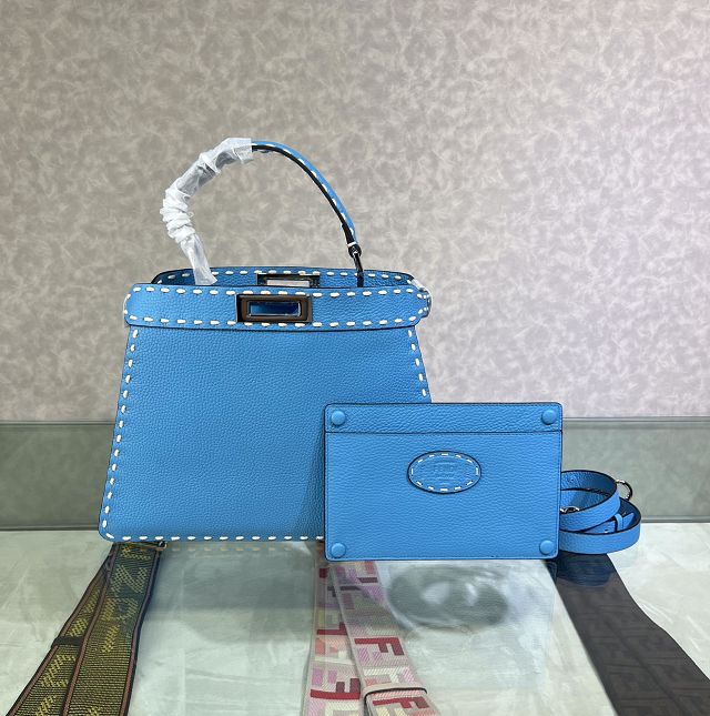 Fendi original grained calfskin medium peekaboo ISeeU bag 8BN321 blue