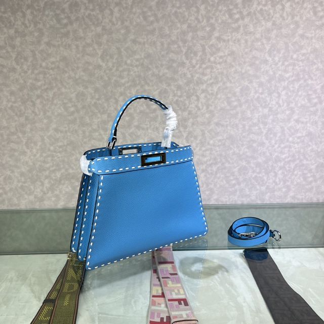 Fendi original grained calfskin medium peekaboo ISeeU bag 8BN321 blue