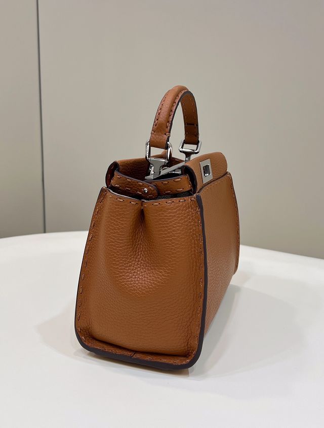 Fendi original grained calfskin small peekaboo bag 8BN244 brown