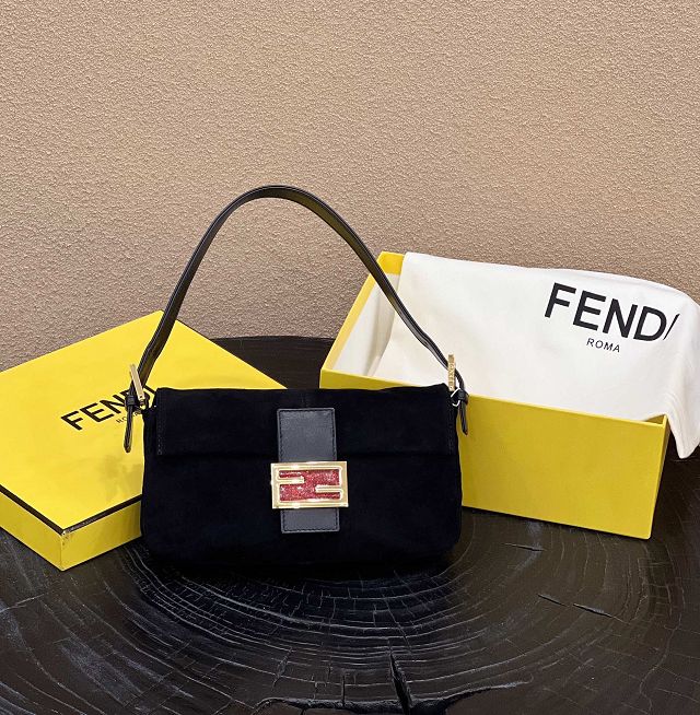 Fendi suede medium 1997 baguette bag 8BR339 black