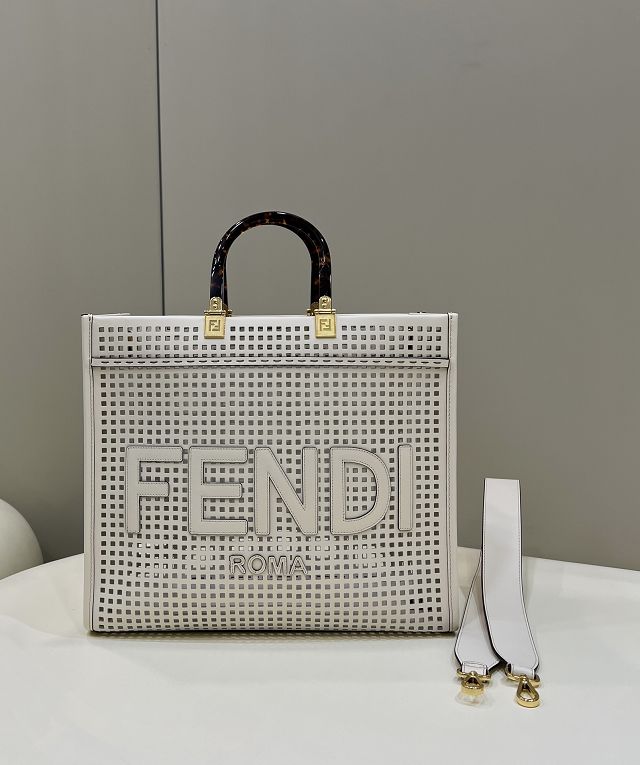 Fendi original calfskin medium sunshine shopper bag 8BH386 white