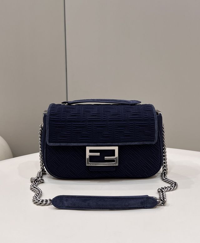 Fendi original fabric chain baguette bag 8BR793 navy blue