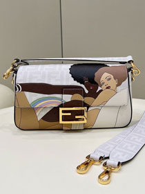 Fendi original fabric medium baguette bag 8BR600-4 white