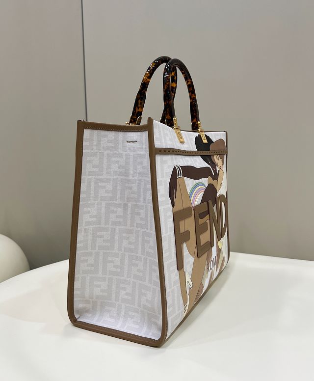 Fendi original fabric medium sunshine shopper bag 8BH386 white