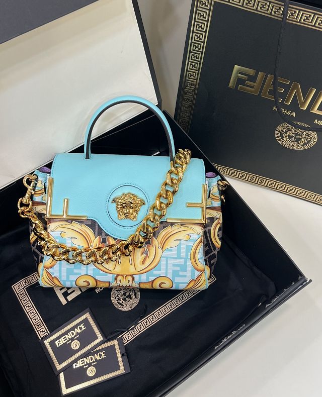 Fendi original fabric top handle bag 8BH157 blue