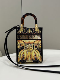 Fendi original printed calfskin mini sunshine shopper bag 8BS051 black