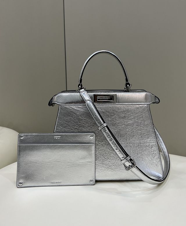 Fendi original calfskin medium peekaboo ISeeU bag 8BN321 silver