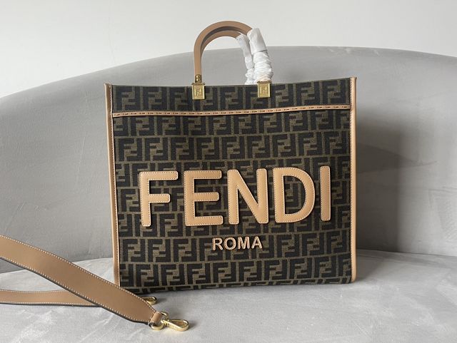 Fendi original fabric large sunshine shopper bag 8BH372 coffee