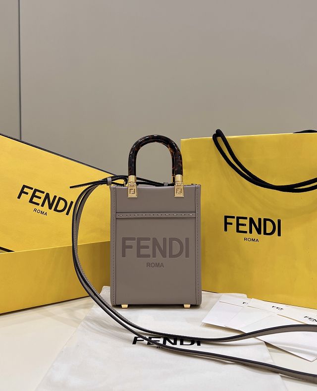 Fendi original calfskin mini sunshine shopper bag 8BS051 grey