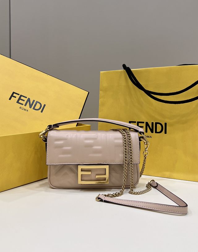 Fendi original lambskin mini baguette bag 8BS017 pale pink