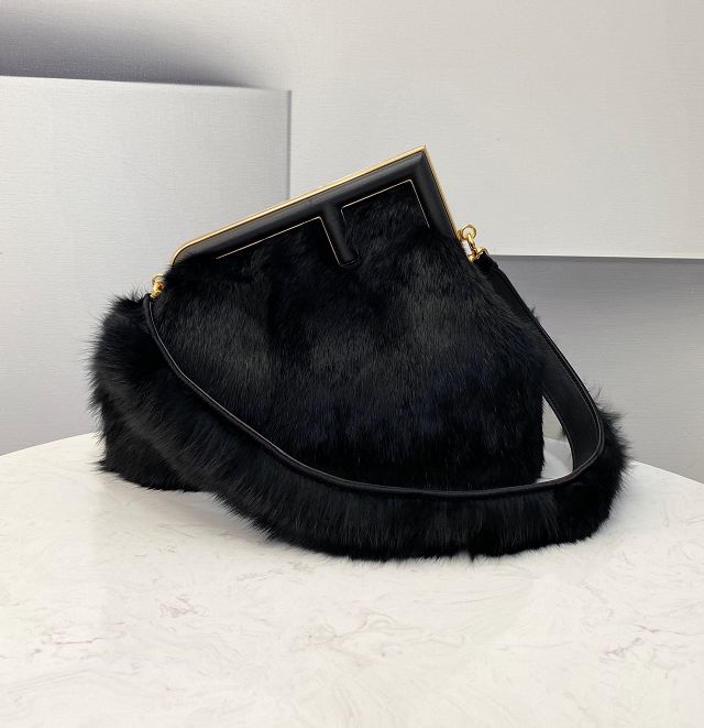 Fendi original mink fur medium first bag 8BP127 black