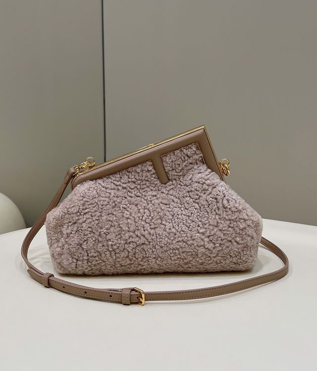 Fendi original sheepskin small first bag 8BP129 pink