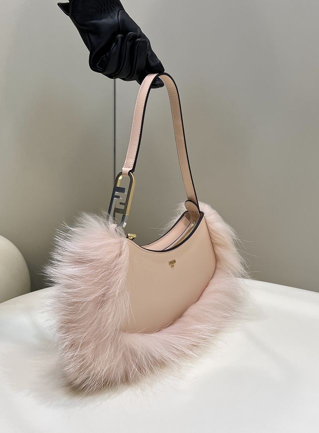 Fendi original calfskin&fox fur O-Lock swing pouch 8BS068 pink