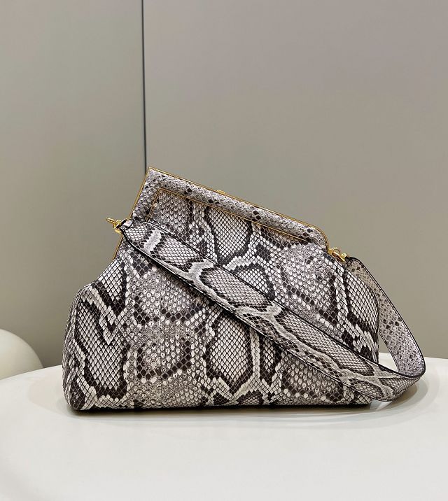 Fendi original python leather medium first bag 8BP127 grey