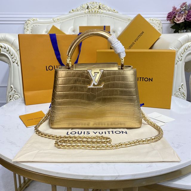 Louis vuitton original crocodile calfskin capucines BB handbag N92175 gold