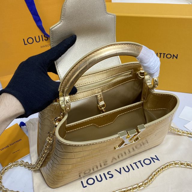 Louis vuitton original crocodile calfskin capucines BB handbag N92175 gold