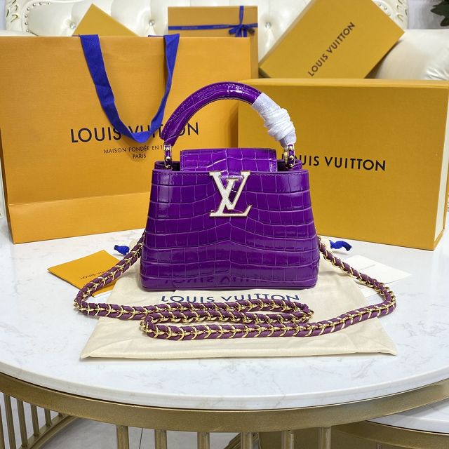 Louis vuitton original crocodile calfskin capucines mini handbag N94227 purple