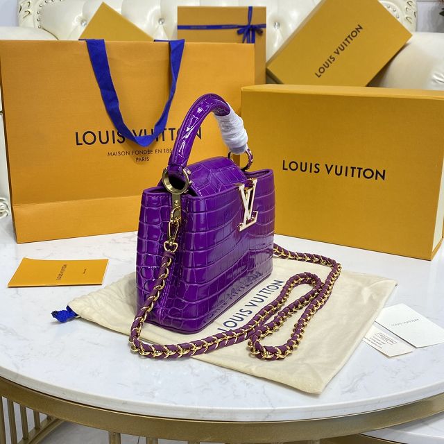 Louis vuitton original crocodile calfskin capucines mini handbag N94227 purple