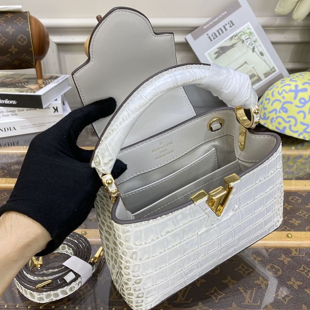 Louis vuitton original crocodile calfskin capucines mini handbag N93701 white