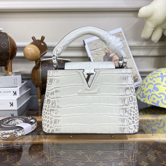 Louis vuitton original crocodile calfskin capucines mini handbag N93701 white