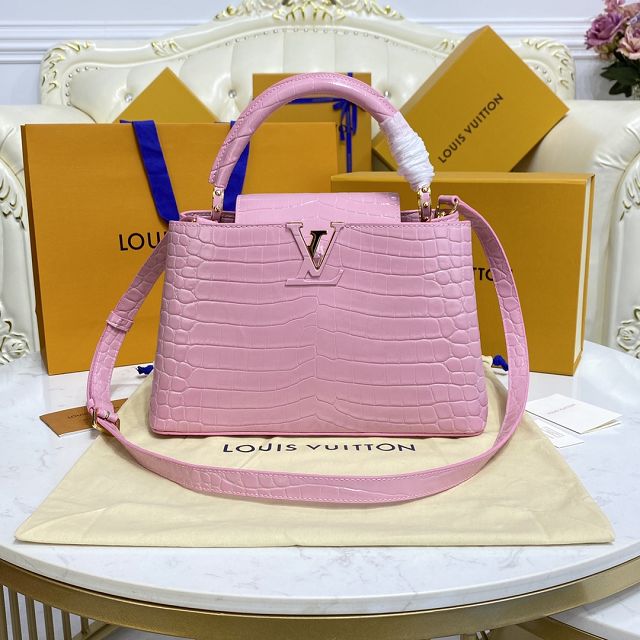 Louis vuitton original crocodile calfskin capucines mm handbag N94260 pink