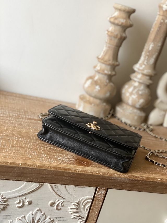 CC original lambskin wallet on chain A80982 black