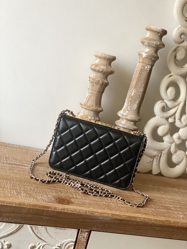 CC original lambskin wallet on chain A80982 black