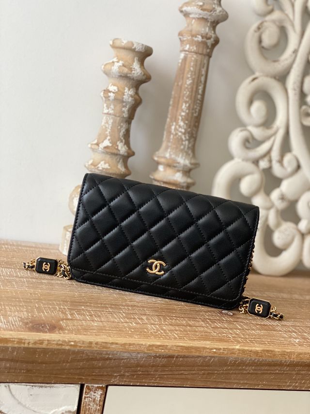 CC original lambskin wallet on chain AP2923 black