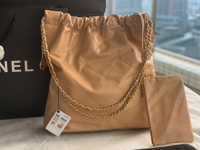 CC original calfskin 22 large handbag AS3262 beige