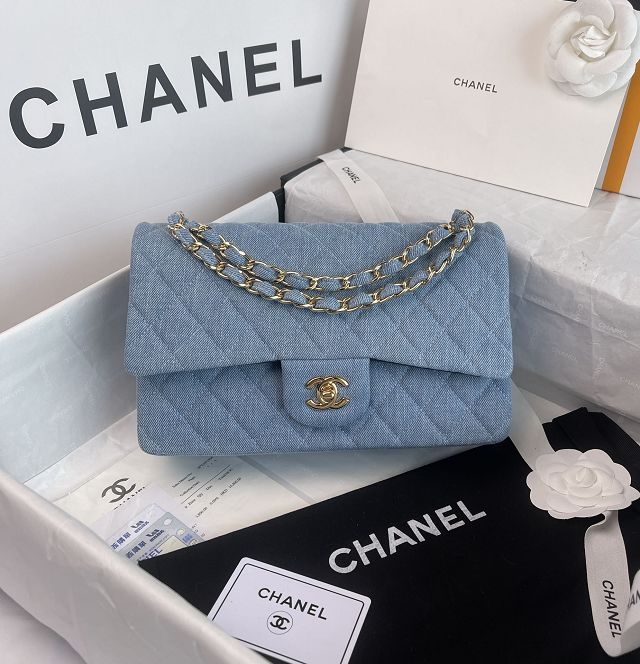 CC original denim medium flap bag A01112 light blue