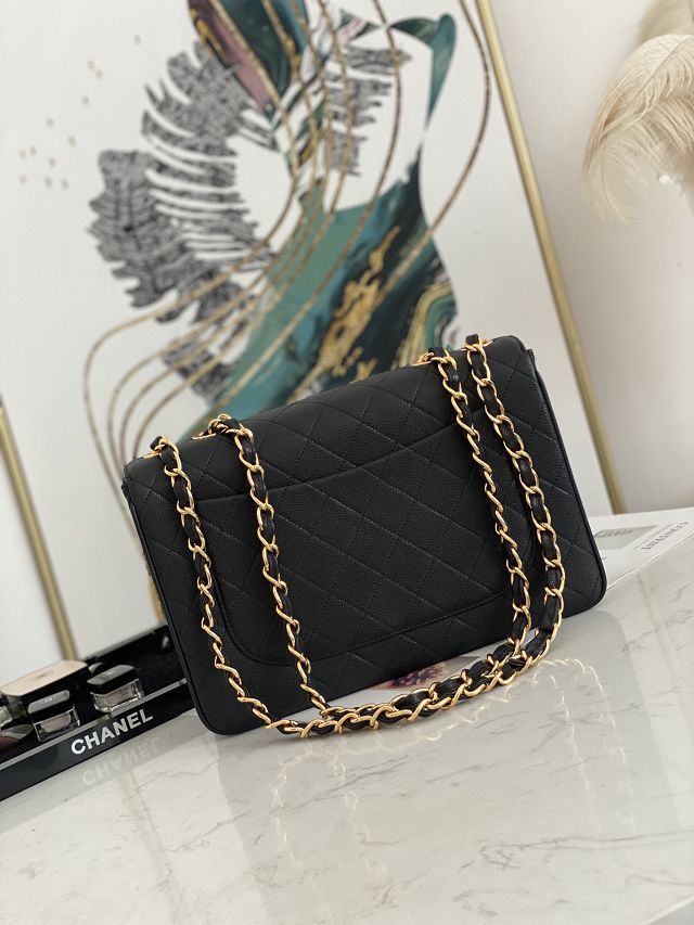 CC original grained calfskin jumbo flap bag A01325 black