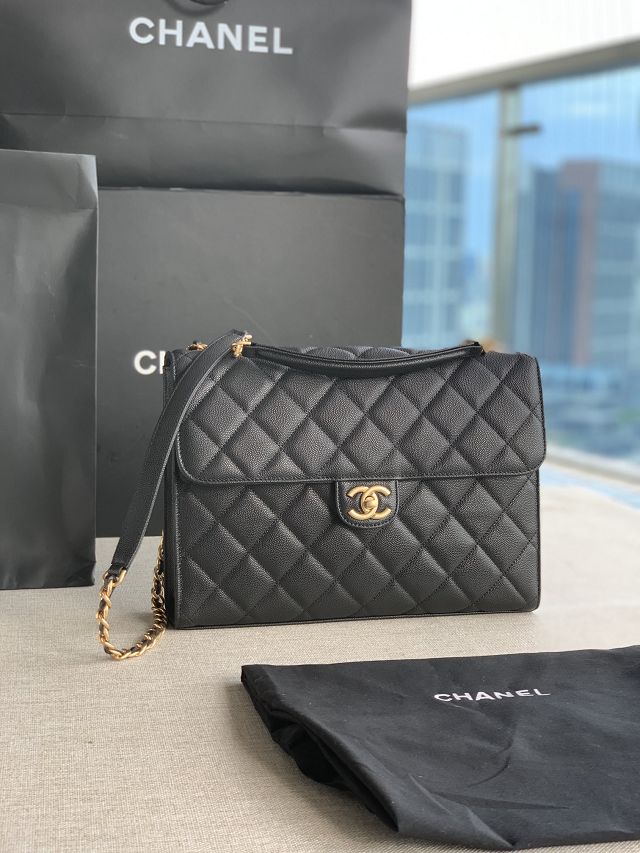 CC original grained calfskin large flap bag AS3259 black