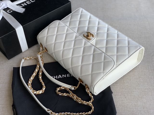 CC original grained calfskin large flap bag AS3259 white