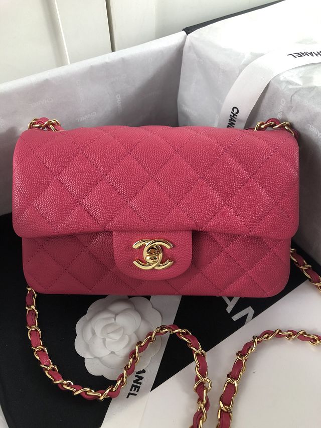 CC original grained calfskin mini flap bag A69900 rose red