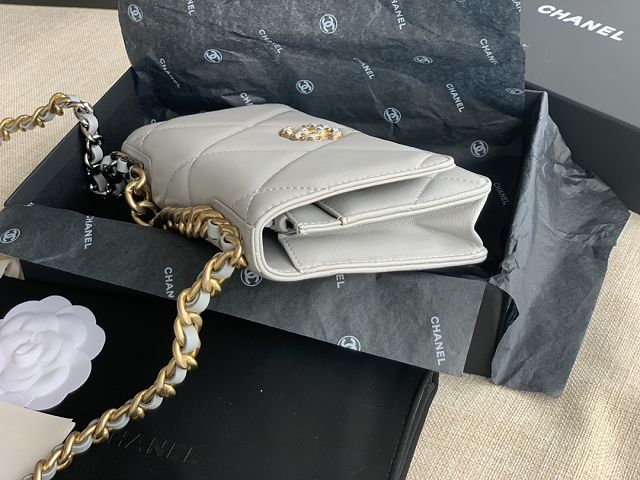 CC original lambskin 19 wallet on chain AP0957 grey