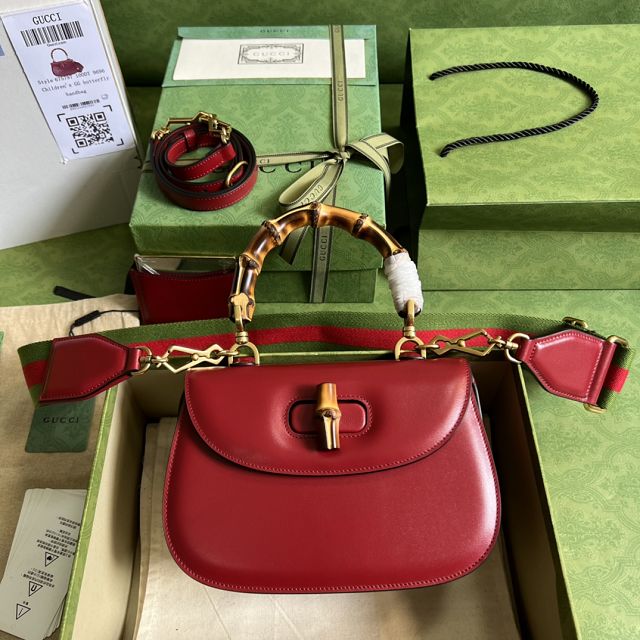 2022 GG original calfskin small top handle bag 675797 red