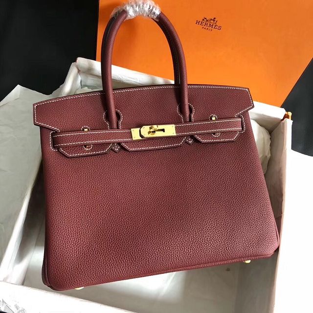 Hermes original togo leather birkin 25 bag H25-1 bordeaux