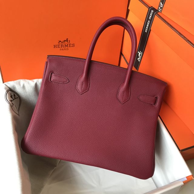 Hermes original togo leather birkin 25 bag H25-1 rouge grenat