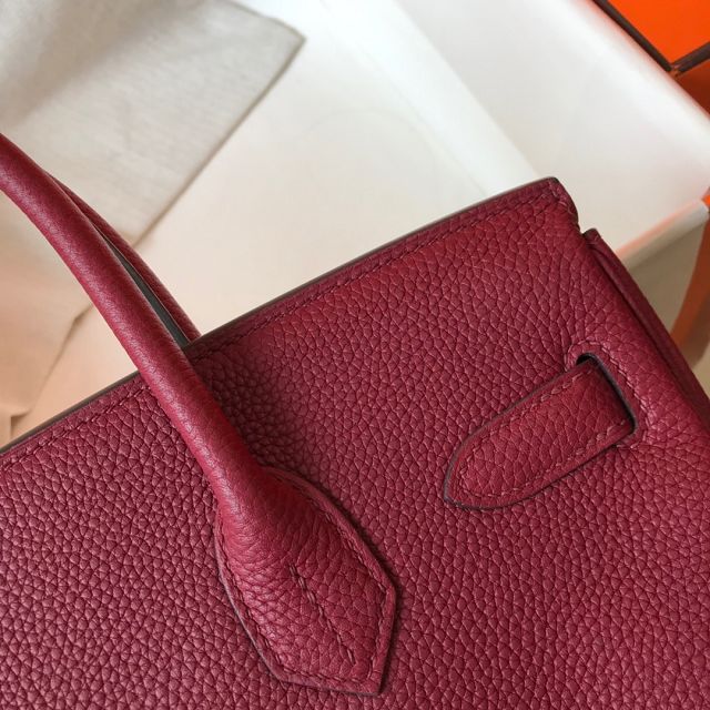 Hermes original togo leather birkin 25 bag H25-1 rouge grenat