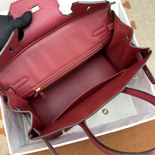 Hermes original togo leather birkin 25 bag H25-1 rouge grenat