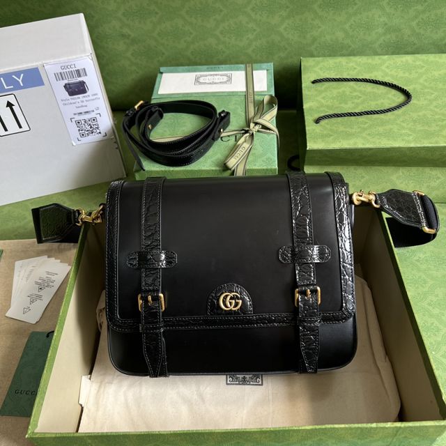 GG original calfskin medium messenger bag 702136 black