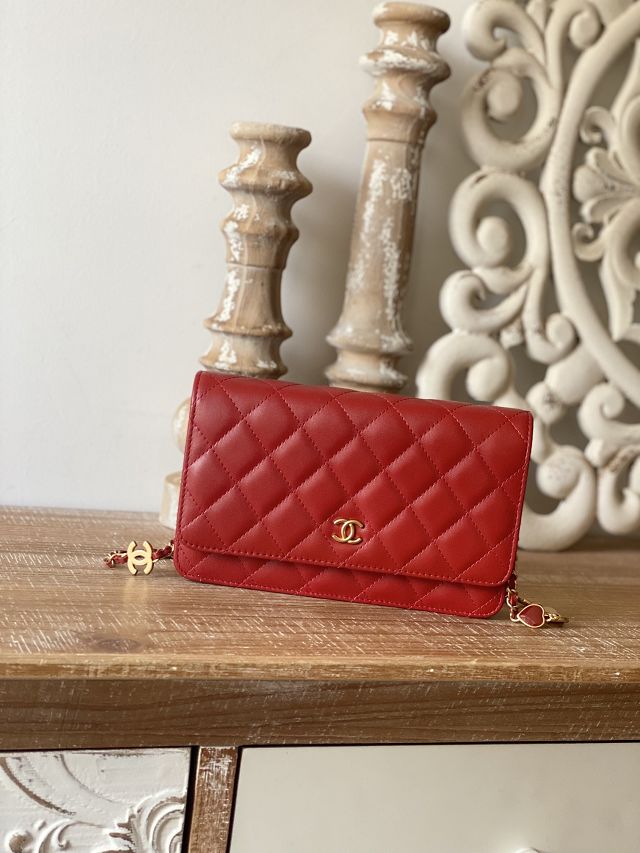 CC original lambskin wallet on chain AP3035 red