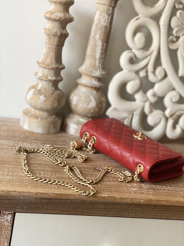 CC original lambskin wallet on chain AP3043 red