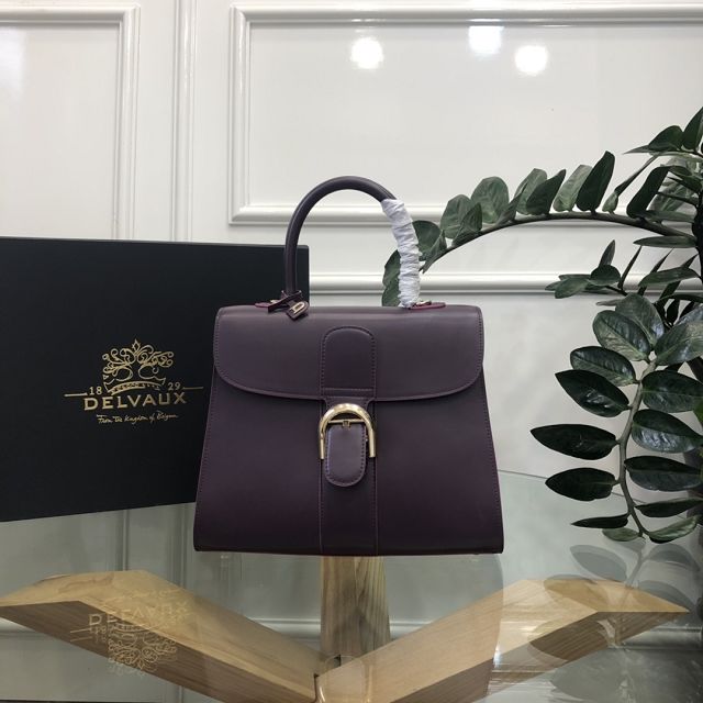 Delvaux original box calfskin brillant bag MM AA0555 dark purple