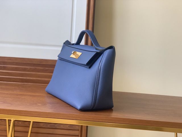 Hermes original togo leather kelly 2424 bag HH03699 blue agate 