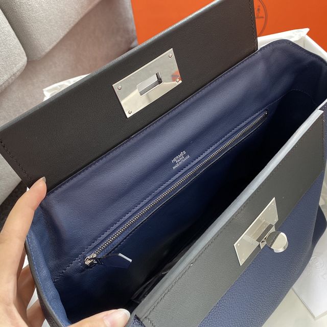 Hermes original togo leather kelly 2424 bag HH03699 blue saphir 