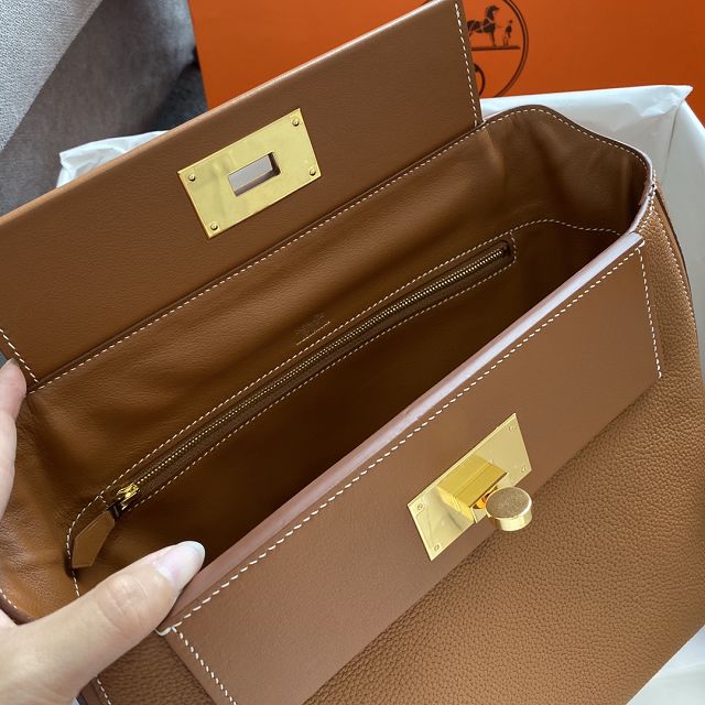 Hermes original togo leather kelly 2424 bag HH03699 gold brown